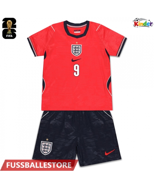 Günstige England Harry Kane #9 Auswärts Trikotsatzt Kinder WM 2026 Kurzarm (+ Kurze Hosen)